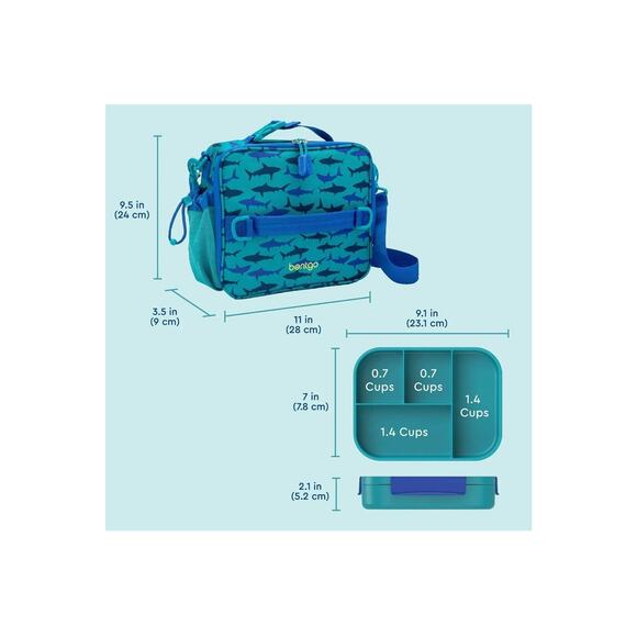 Bentgo Snap & Go Kid’s Lunch Set Shark Leak Proof Box & Deluxe Insulated Bag - Picture 5 of 7